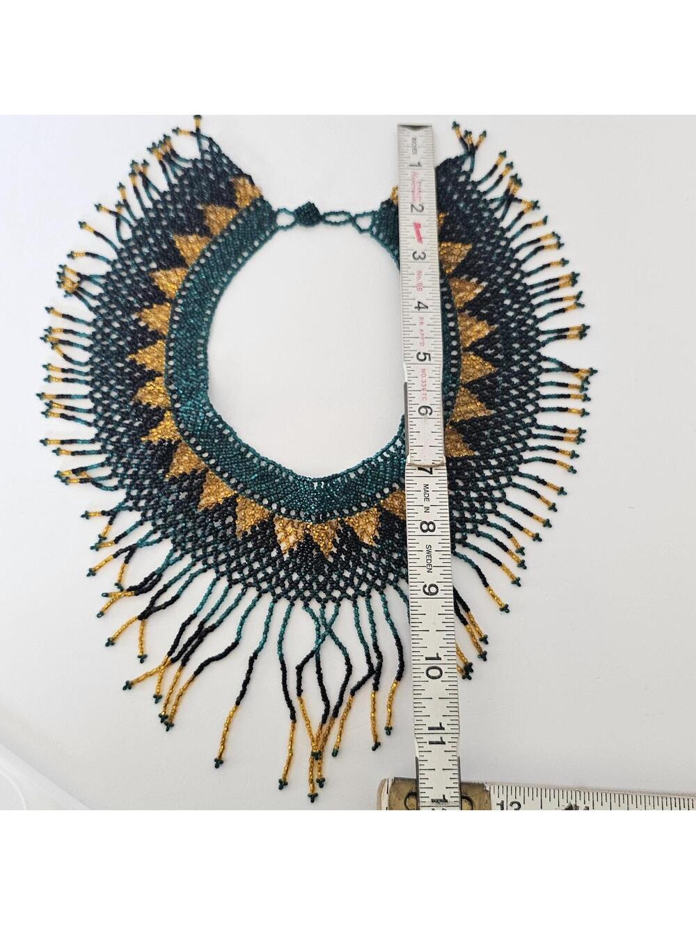 Beaded Bib Necklace Fringe Tribal Southwestern Festival Statement Collar - Picture 11 of 13